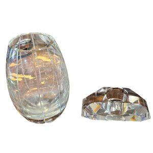 Vintage Crystal Vase & Candle Holder Signed Strubach & Oleg Cassini Pinstriped 5